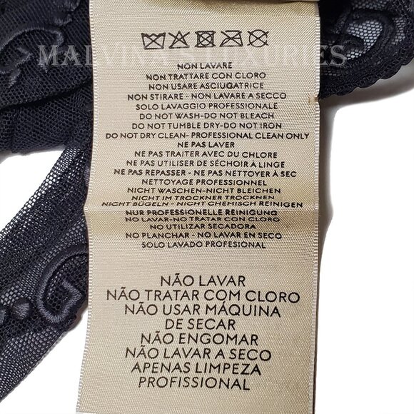 GUCCI GLOVES 787379 BLACK TULLE w GG LOGO MOTIF EMBROIDERY sz 8 / L - Picture 12 of 14